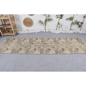 Tapis Vintage Turc Classique Beige et Vert en Laine Florale 9x12 Motif Patchwork pour Salon Décor pour Adolescents Latex Soutenu - Product Image 3