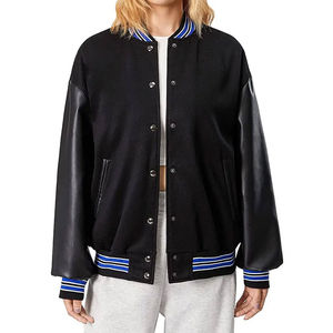 Chaqueta informal de béisbol Varsity para mujer, abrigo corto con características sostenibles, estampado teñido liso, acabado de procesamiento, chaquetas de talla grande - Product Image 1