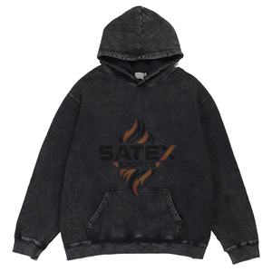 Acid Wash Unisex Oversized Embroidered Winter Hoodie-Customize Streetwear Vintage <b>Hooded</b> Pullover - Product Image 1