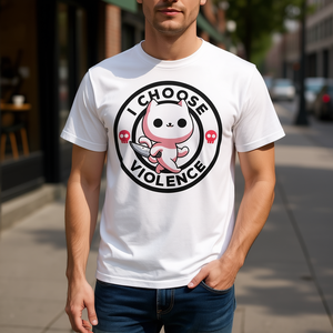 T-shirt unisexe pour adulte à manches courtes et col rond, imprimé sérigraphié « I Choose Violence Cat », design promotionnel - Product Image 3