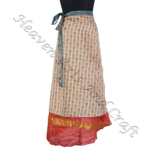 Hermosas faldas largas estampadas para mujer, ropa de mujer, Sari de seda Vintage, falda envolvente de longitud larga, Sari Reversible de 2 capas - Product Image 3