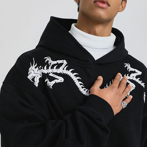 100% เสื้อมีฮู้ดผ้าฝ้ายมีสไตล์สีดำแนวสตรีทปักลายสำหรับผู้ชายเสื้อสเวตเชิ้ตทรงหลวมโอเวอร์ไซส์สำหรับฤดูใบไม้ร่วงและฤดูหนาว - Product Image 4