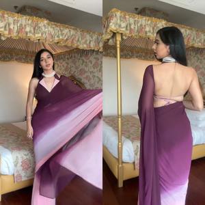 Sari en Georgette Ethnique de Qualité Supérieure pour Femmes, Vêtements Indiens et Pakistanais pour Mariages et Occasions Spéciales, Meilleur Prix - Product Image 2