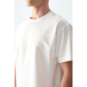 T-shirt basique pour homme Air Jones, couleur écru, coupe ample, en tissu mélangé de coton épais et doux - Modèle 88378 - Product Image 4