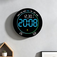 Jam Dinding LED Multifungsi Huayang, Tampilan Suhu Kelembaban Digital, Alarm, Timer, Kalender, Lampu Ambient RGB