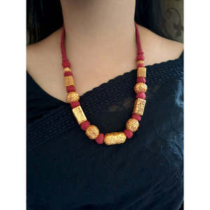 Red Geru Bohemian Vintage Christian Religious Beaded <b>Necklace</b> <b>Set</b> Alloy Link Chain with <b>Pearls</b> and Diamonds for Parties - Product Image 1