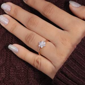 Dainty 14K แหวนทองสีขาวสีเหลืองกุหลาบเพชรธรรมชาติประกายดอกไม้ออกแบบกลุ่มเพชรตัดเพชรยอดเยี่ยมสำหรับงานแต่งงาน - Product Image 4