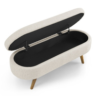 Banc de rangement ovale en tissu avec pieds en bois d'hévéa, siège multifonctionnel avec rangement et repose-pieds pour chambre, entrée, salon