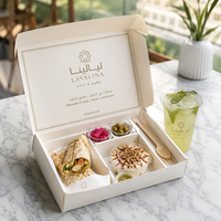 Boîte cadeau personnalisée AT PACK UAE pour desserts avec logo, pour gâteau à la mangue, kunafa, confiseries, café et pâtisserie à emporter