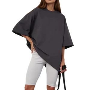 Camiseta de algodón lavada suelta personalizada de talla grande para mujer, cuello redondo de gran tamaño con estampado y logotipo XS, suministro de talla grande al por mayor - Product Image 4