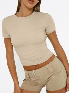 Camisetas Cortas de Alta Calidad con Manga Corta, Estilo Dolman, Cuello Redondo, Casual - Product Image 6