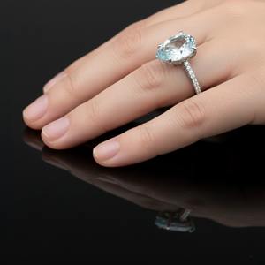 แหวนหมั้นเงินแท้ 925 ดีไซน์มินิมอล ประดับพลอยแอมะทิสต์ทรงลูกแพร์  สำหรับคนเกิดเดือนมีนาคม  แบบฝังหนามเตย รูปทรงปีก  แหวนแต่งงาน  แหวนคริสเตียน - Product Image 5