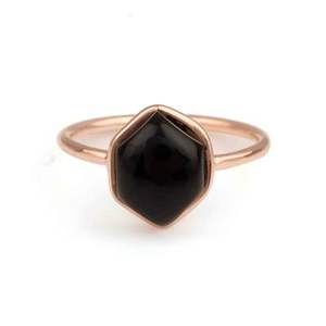 Best Selling <b>Dainty</b> Hexagon Design 12mm Natural Black Onyx Gemstone <b>Ring</b> Rose <b>Gold</b> Plated Sterling Silver Jewelry for Women - Product Image 1