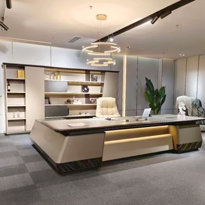 Luxury Brown MDF Office <b>Desk</b> L Shape Executive Suite Furniture Set Modular Modern Director <b>Workstation</b> Computer Table - Product Image 5