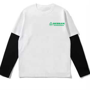 เสื้อยืดแขนยาวทรงโอเวอร์ไซส์สำหรับผู้ชาย Behram International พร้อมขอบตัดสี คอทรงโอ ผ้าเจอร์ซีย์ลำลอง ผ้าฝ้าย - Product Image 2