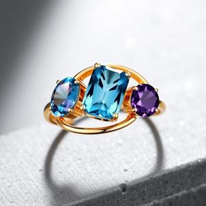 925 Sterling Silver Women's Wedding Ring 18K Gold Plated With Fashion Colored Stone and Diamond Inlay Setting - Product Image 4