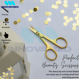 Lame de forme incurvée de couleur dorée nouveauté Logo personnalisé bon fournisseur nouveauté ciseaux à sourcils de qualité Highland - Product Image 3