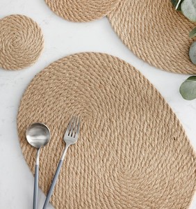 Rattan Cup <b>Coasters</b> Dining Table Mat Heat Resistant Holder Hand <b>Woven</b> Jute Flax Oval Wicker Drink <b>Coaster</b> - Product Image 2