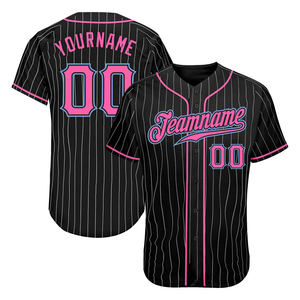 Maillots de baseball personnalisés noir, blanc, rose et bleu clair, imprimés numériquement, respirants, antibactériens, pour équipes sportives, 100 % coton, grandes tailles, 180g - Product Image 1