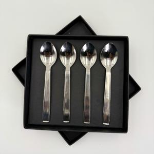 Stainless Steel Spoon Set of 4 with <b>Box</b> with Square Conventional Handle Thickened Material Atmosphere Hotel Spoon Set - Product Image 1