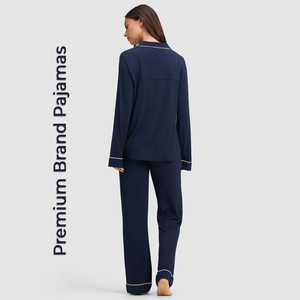 Conjunto de Pijama de Manga Larga de Viscosa de Bambú Sólido Personalizado OEM para Mujer, Ropa de Dormir Transpirable, Suave y Elástica, Pantalones Elásticos, Ropa de Noche - Product Image 4