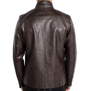 แจ็คเก็ตหนังแท้ผู้ชายสไตล์ไบค์เกอร์ลำลองทันสมัยแบบใหม่ ขายส่ง หนังแท้ 100% ลายเรียบ ซิปแบบรูด - Product Image 3