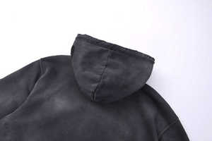 Sweat à capuche patchwork en polaire légère personnalisé par OEM Sweats à capuche délavés à l'acide de grande taille à épaules tombantes et à conception boxy surdimensionnée - Product Image 6