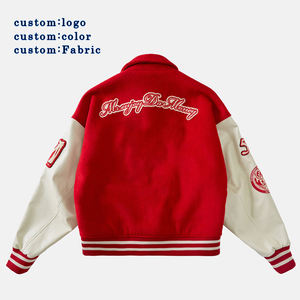 Chaquetas universitarias de hombre de talla grande de béisbol lisas con mangas de piel auténtica parcheadas con bordado de chenilla elegante personalizado al por mayor - Product Image 6