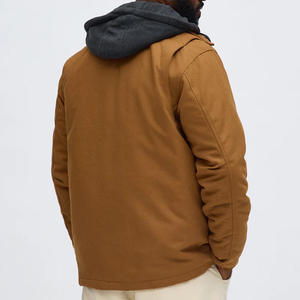 Veste de travail en toile à capuche pour homme, couleur unie, col rabattable, fermeture à boutons, coupe-vent, vêtements d'automne - Product Image 4