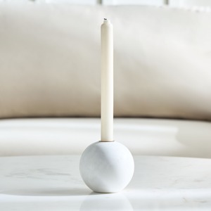 Porte-bougie rond en marbre élégant, blanc, élégant, centre de table, accent décoratif, romantique et festif, décoration d'intérieur - Product Image 2