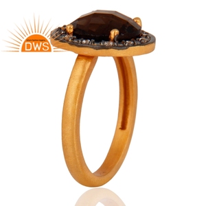 Mejor Venta de plata esterlina 18K chapado en oro Natural Cz y cuarzo ahumado piedra preciosa anillo apilable joyería para mujer regalo para ella - Product Image 3