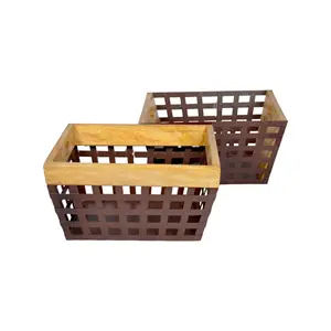 Conjunto de 2 cestas de madeira e metal com material de feltro para armazenamento de alimentos, uso multiuso ou banheiro, preço econômico
