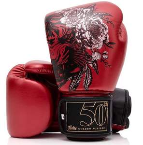 ถุงมือชกมวยสีแดงคุณภาพสูง ลายดอกไม้ สำหรับฝึกซ้อมและต่อยมวย - Product Image 1