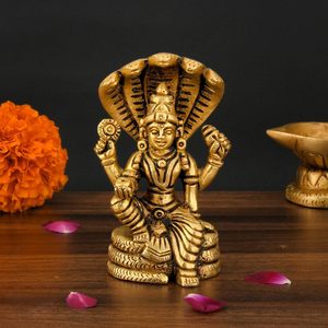 SHUBHAM laiton seigneur Bhagwan Vishnu assis sous Sheshnaag idole pour bureau à domicile article décoratif divinité religieuse - Product Image 1