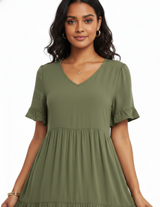 Robe midi à volants en crêpe doux de qualité supérieure pour femmes Unity Luxure avec col en V - Product Image 4