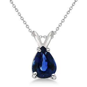 Collier pendentif solitaire en or blanc 14 carats avec saphir taille poire de 0,75 carat, chaîne gourmette plaquée rhodium, orné de perle d'eau douce et de zircon - Product Image 1