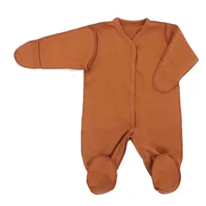 Customized Soft Sleeve Fold Over Cuff Double Way Zipper Bamboo Baby Footie Rompers Infant and Toldar Baby Cloth baby footie