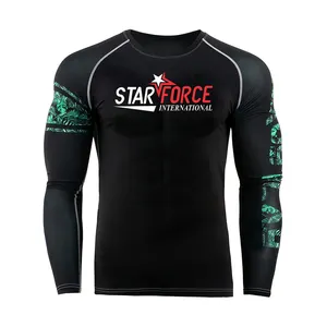 Vente en gros de haute qualité avec logo personnalisé chemises de bain Jiu Jitsu Fitness imprimées à manches longues MMA pour hommes Bjj Rashguard Rash Guard