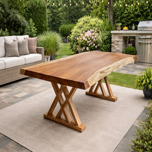 Live Edge Monkey Pod or Suar <b>Wood</b> Dining <b>Table</b> with X Wooden LegsModern Eco-Friendly Convertible Design for Restaurants & Hotels - Product Image 4