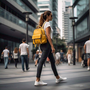 Mochila portátil universitaria de cuero genuino amarillo Vintage OEM para mujer, viajes al aire libre, correas de hombro dobles, diseño impermeable - Product Image 4
