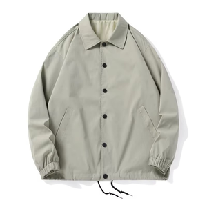 Veste d'entraîneur vierge grande taille avec logo personnalisé pour hommes Col montant en toile Logo avant Imperméable Coupe-vent Respirant Noir Hiver - Product Image 1
