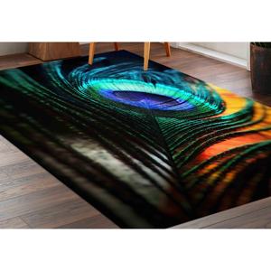 Alfombra con Estampado de Plumas de Pavo Real: Toque Vibrante para Espacios Modernos, con Pelo Suave - Product Image 5