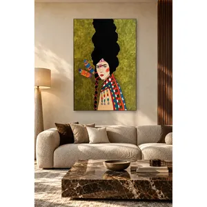 Impression sur toile de femme bohème Fida avec plumes et cheveux tressés - Product Image 3