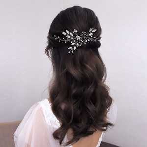 Bridella BHP103-GM Silvery Wedding <b>Headband</b> with Silver Rhinestone & Pearl Crystal <b>Flower</b> Design Comfortable Fit - Product Image 3