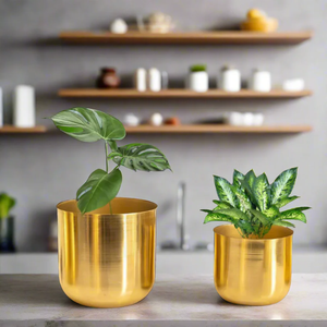 Antique Style Metal Planters Tall Round Tapered Indoor Outdoor <b>Plant</b> <b>Stands</b> Contemporary Gold Chrome Flower <b>Pots</b> Balcony Gardens - Product Image 3