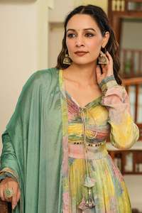 Evergreen Design Nouvelle Variété Élégance Dressing Chinon Anarkali Kurti Pantalon Avec Dupatta Avec Miroir Travail Femmes Mode Exportateur - Product Image 6