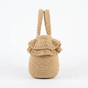 Bolso de Mano Informal Ligero de Rafia con Volantes y Correa para el Hombro, para la Playa, Viajes y Uso Diario - Product Image 5