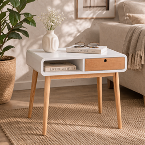 Escritorio Ecológico TACASA de Color Natural con Detalles Blancos, Convertible, Hecho de Madera de Caucho, MDF y Chapa de Fresno, Vietnam - Product Image 2