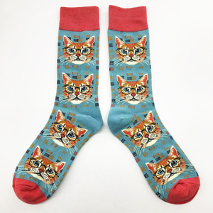 Calcetines de punto jacquard con diseño OEM, estampado digital, azules, con diseño de ojo de gato, transpirables, casuales, a media pantorrilla, para adultos y niños, para otoño. - Product Image 4