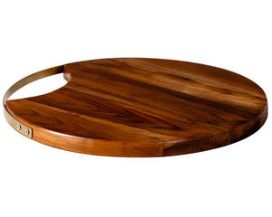 Plateau en bois de manguier avec poignée en acier finition brillante décorative - Product Image 1